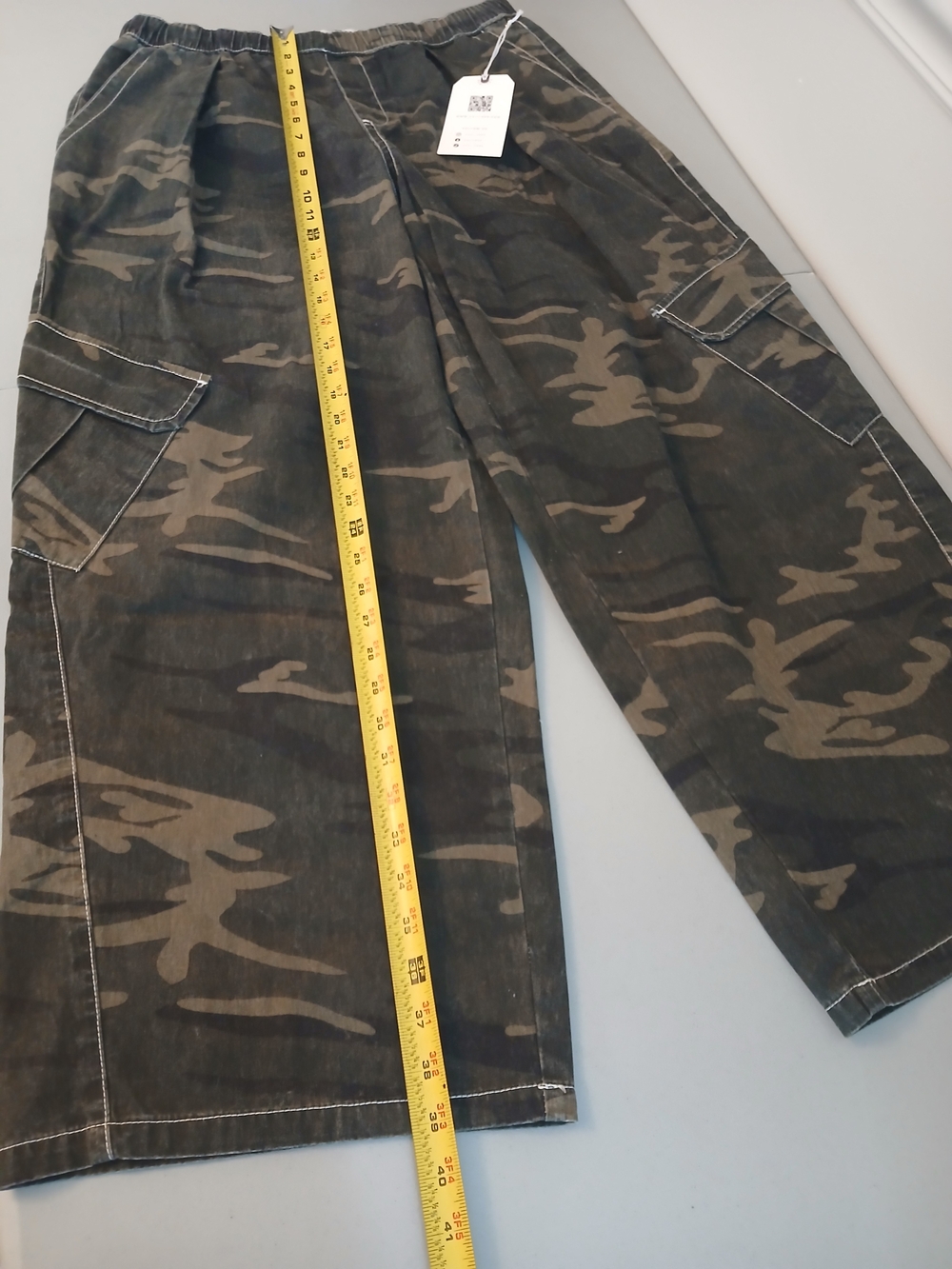 Olive Green & Tan Camo Wide Leg Elastic Waist Cargo Pants L New! - Picture 7 of 10